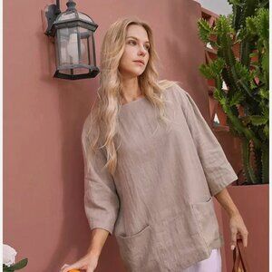 Lintico Lily Loose Linen Lagenlook Tunic Shirt Top Pockets Minimalist Vacation